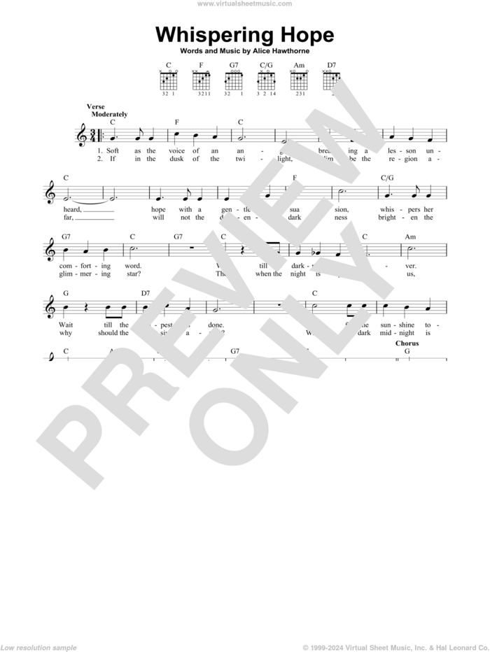 Whispering Hope sheet music for guitar solo (chords) by Alice Hawthorne and Septimus Winner, easy guitar (chords)