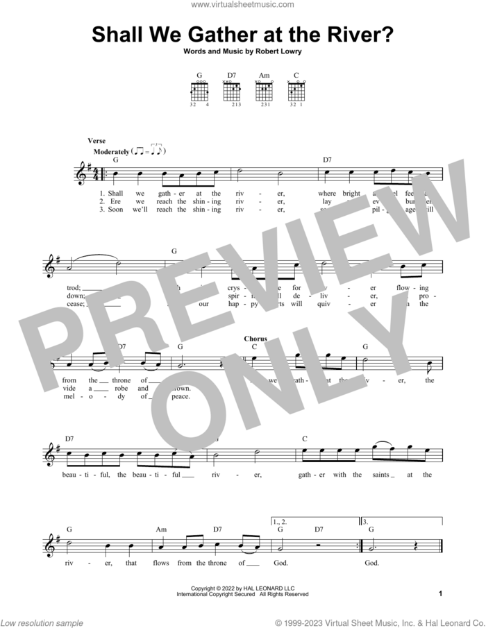 Shall We Gather At The River?, (easy) sheet music for guitar solo (chords) by Robert Lowry, easy guitar (chords)
