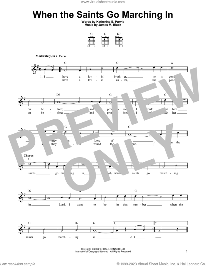 When The Saints Go Marching In sheet music for guitar solo (chords) by James M. Black and Katherine E. Purvis, easy guitar (chords)