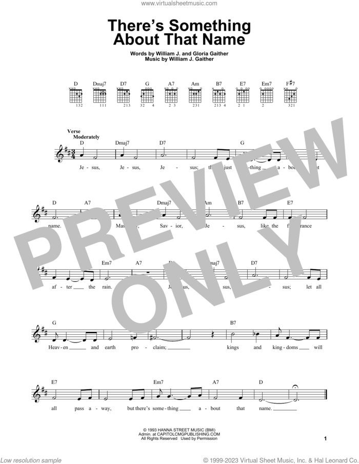 There's Something About That Name sheet music for guitar solo (chords) by Bill & Gloria Gaither, Gloria Gaither and William J. Gaither, easy guitar (chords)