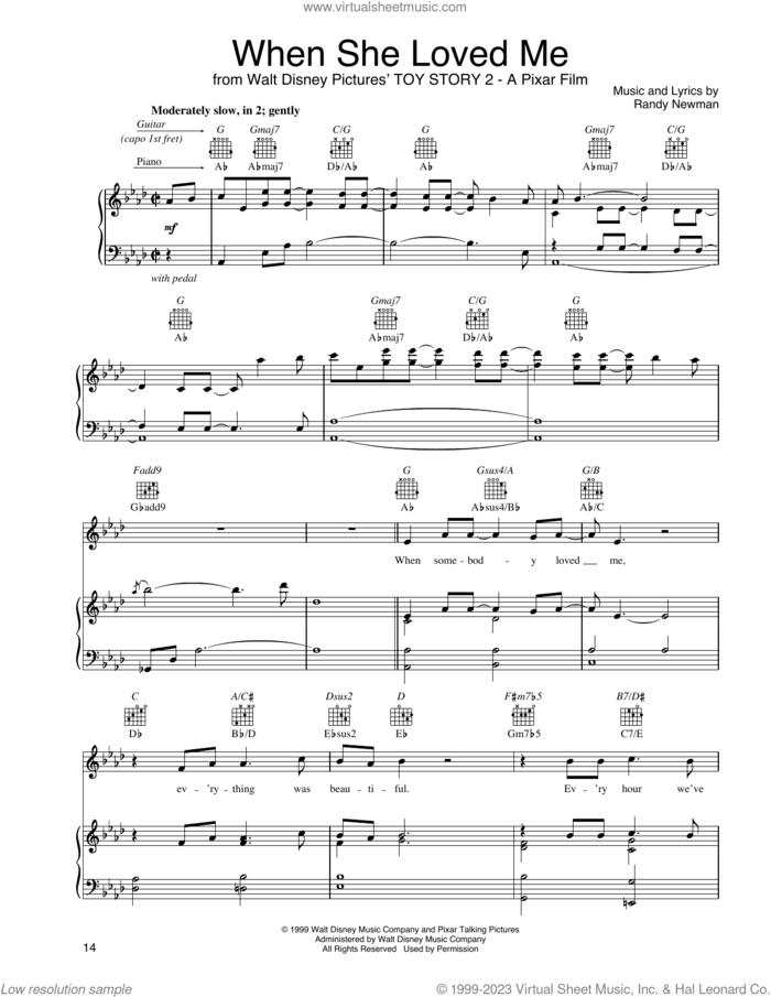 When She Loved Me (from Toy Story 2) sheet music for voice, piano or guitar by John Tesh, Sarah McLachlan and Randy Newman, intermediate skill level
