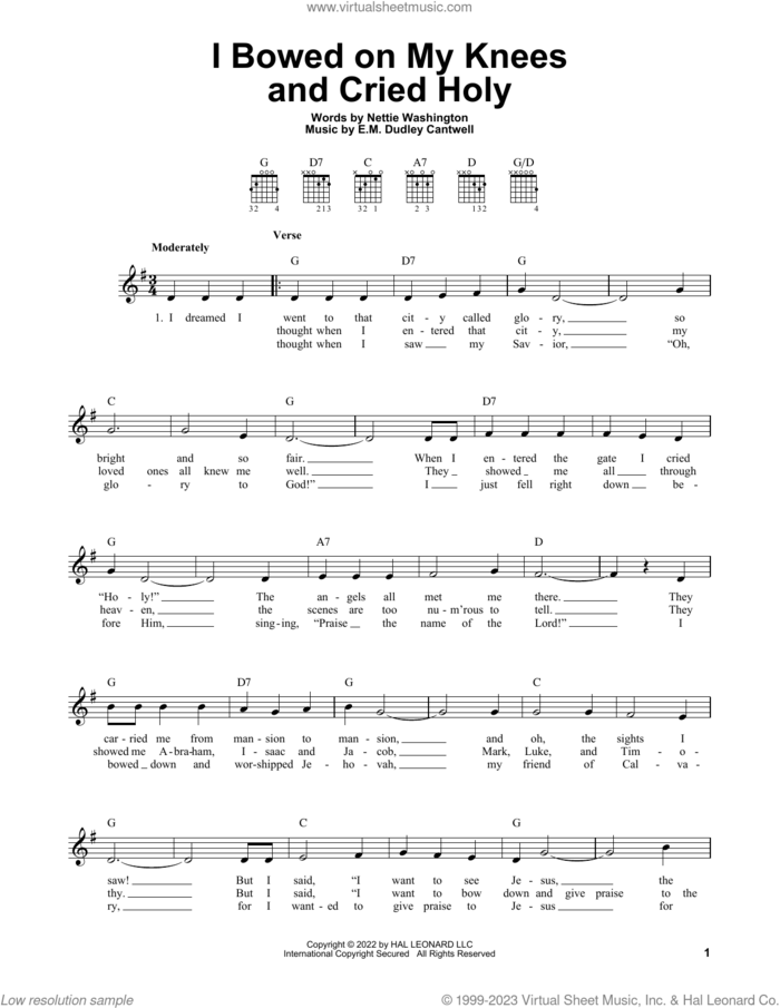 I Bowed On My Knees And Cried Holy sheet music for guitar solo (chords) by E.M. Dudley Cantwell and Nettie Dudley Washington, easy guitar (chords)