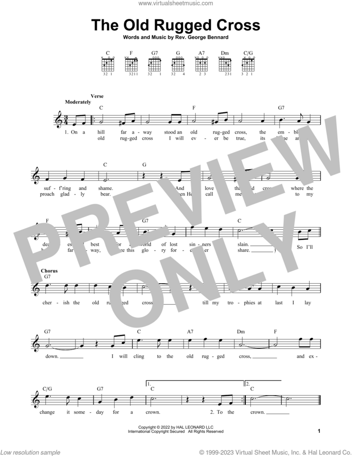 The Old Rugged Cross sheet music for guitar solo (chords) by Rev. George Bennard, easy guitar (chords)
