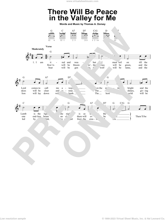 There Will Be Peace In The Valley For Me sheet music for guitar solo (chords) by Tommy Dorsey, Elvis Presley and Mahalia Jackson, easy guitar (chords)