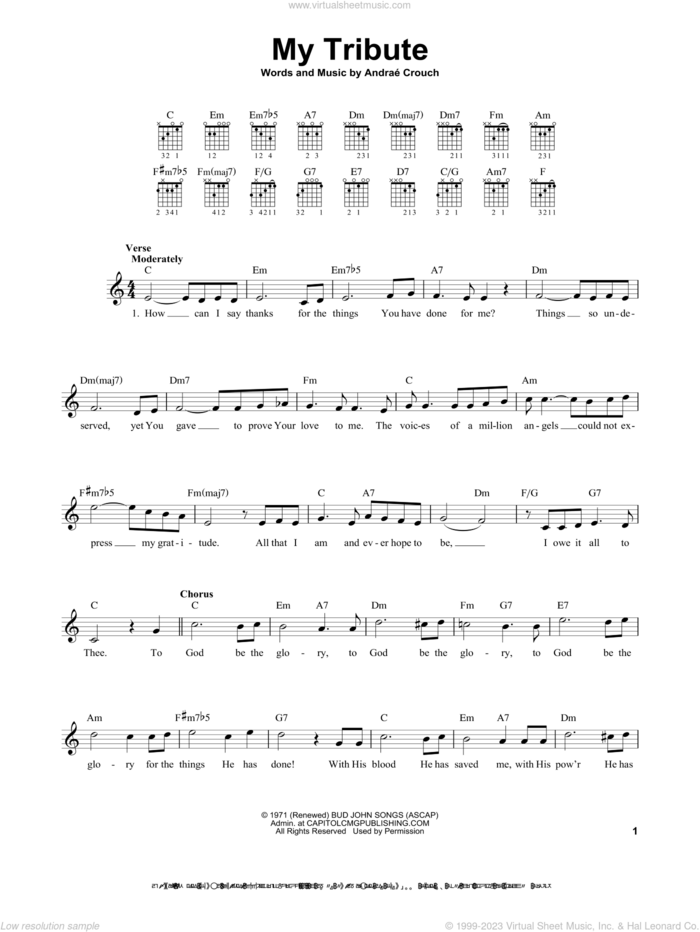 My Tribute sheet music for guitar solo (chords) by Andrae Crouch, easy guitar (chords)