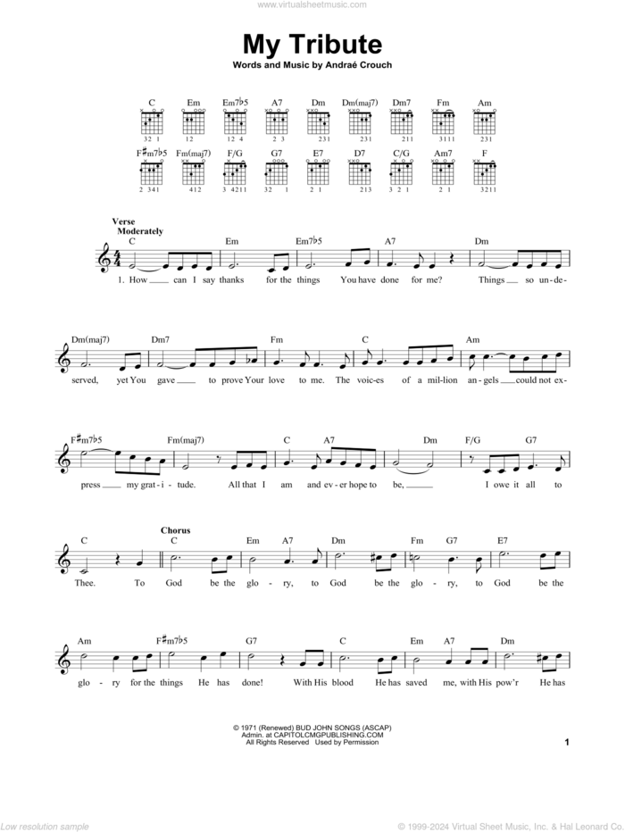 My Tribute sheet music for guitar solo (chords) by Andrae Crouch, easy guitar (chords)