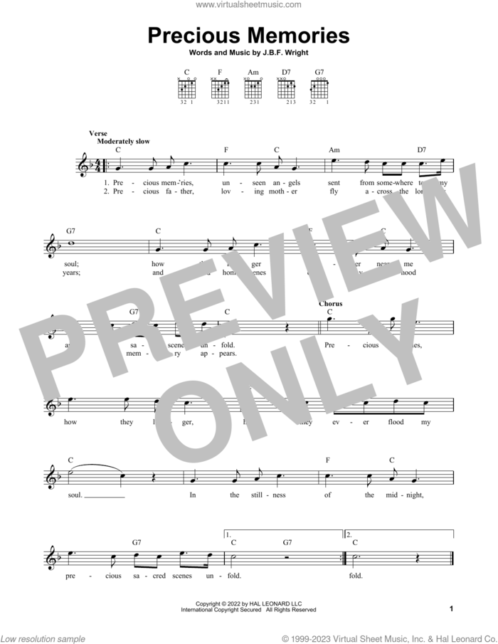 Precious Memories sheet music for guitar solo (chords) by J.B.F. Wright, easy guitar (chords)