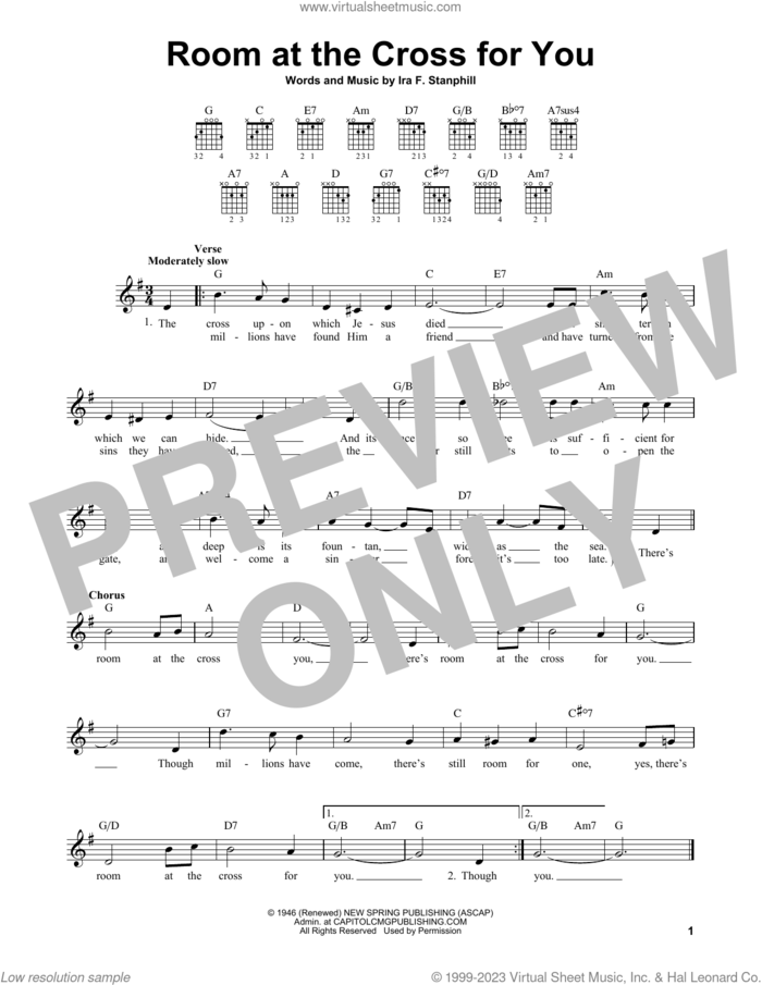 Room At The Cross For You sheet music for guitar solo (chords) by Ira F. Stanphill, easy guitar (chords)