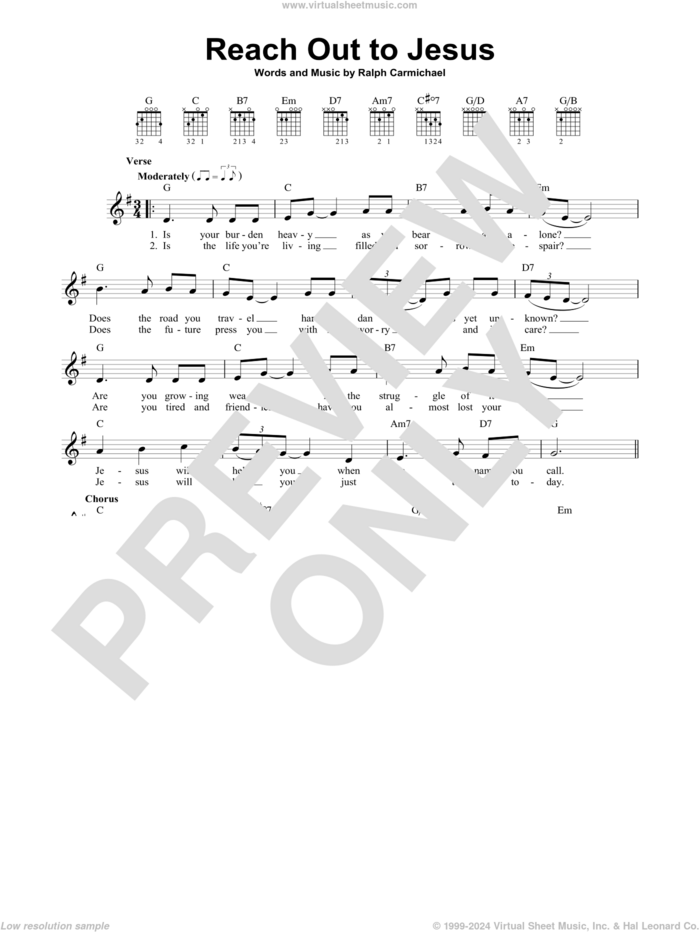 Reach Out To Jesus sheet music for guitar solo (chords) by Elvis Presley and Ralph Carmichael, easy guitar (chords)