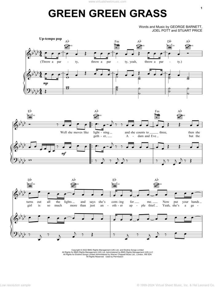 Green Green Grass Sheet Music For Voice, Piano Or Guitar (PDF)