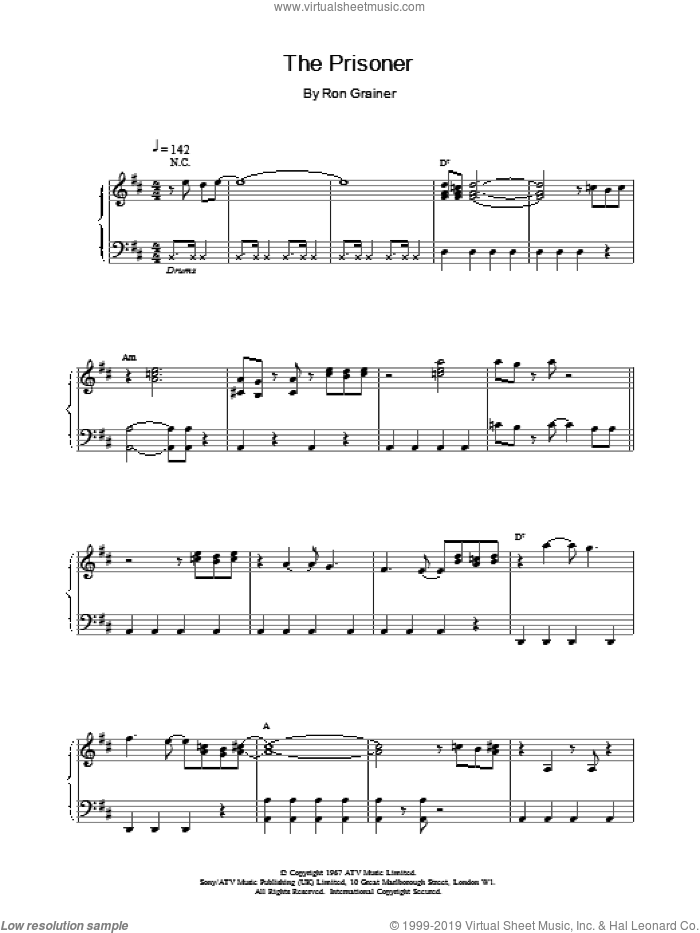 The Prisoner sheet music for piano solo by Ron Grainer, intermediate skill level