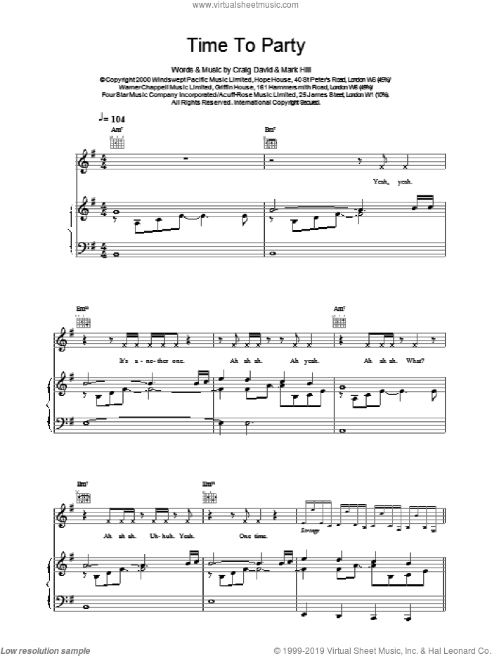 Time To Party sheet music for voice, piano or guitar by Craig David, intermediate skill level