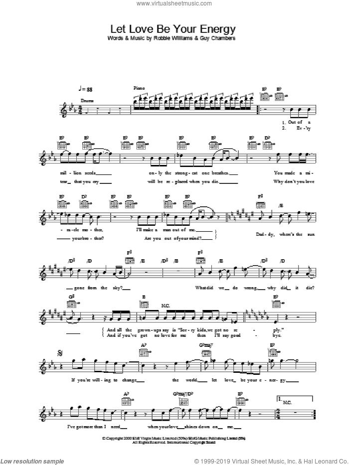 Let Love Be Your Energy sheet music for voice and other instruments (fake book) by Robbie Williams, intermediate skill level
