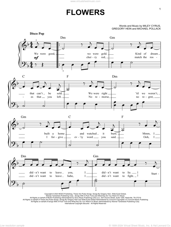 Flowers sheet music for piano solo (PDF-interactive)