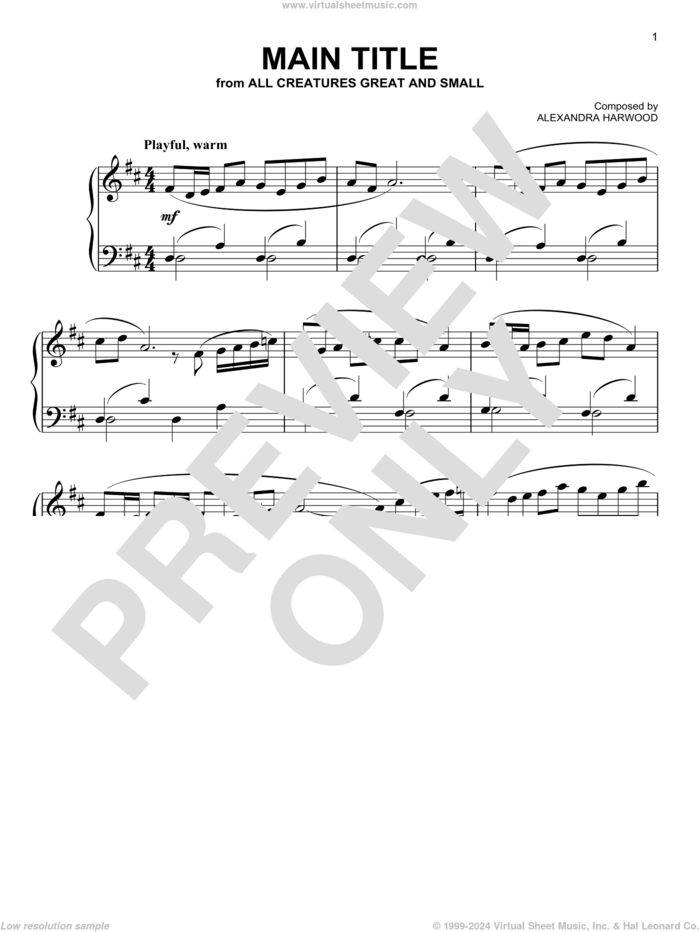 All Creatures Great And Small (Main Title) sheet music for piano solo by Alexandra Harwood, easy skill level