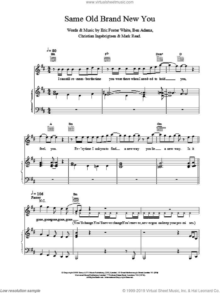 Same Old Brand New You sheet music for voice, piano or guitar by A1, intermediate skill level