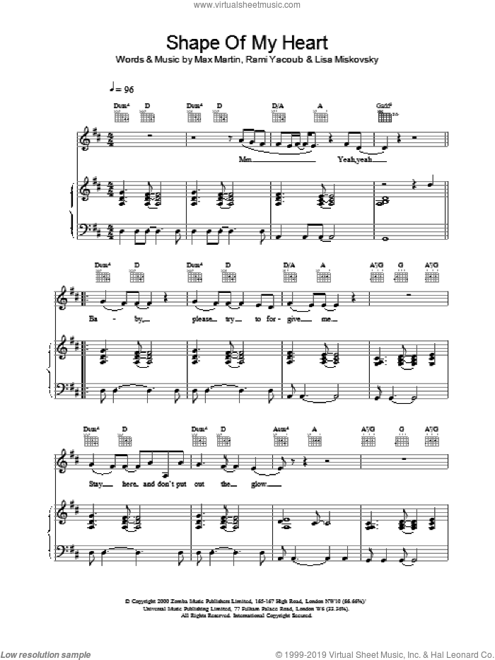 Shape Of My Heart sheet music for voice, piano or guitar by Backstreet Boys, intermediate skill level