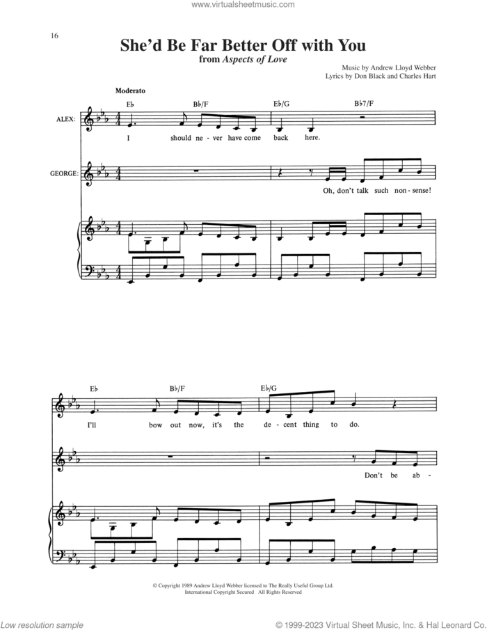 She'd Be Far Better Off With You (from Aspects Of Love) sheet music for two voices and piano by Andrew Lloyd Webber, Charles Hart and Don Black, intermediate skill level