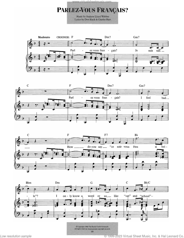 Parlez-vous Francais? (from Aspects Of Love) sheet music for voice and piano by Andrew Lloyd Webber, Charles Hart and Don Black, intermediate skill level