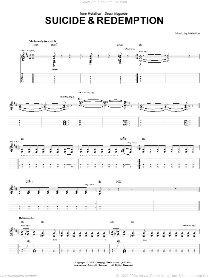 Suicide and Redemption sheet music for guitar (tablature) by Metallica, intermediate skill level