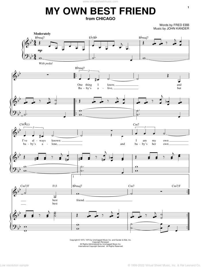 My Own Best Friend sheet music for voice and piano by Liza Minnelli, Kander & Ebb, Fred Ebb and John Kander, intermediate skill level