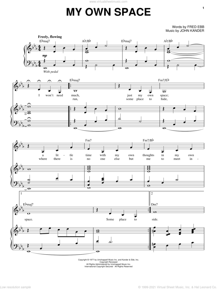 My Own Space sheet music for voice and piano by Liza Minnelli, Kander & Ebb, Fred Ebb and John Kander, intermediate skill level