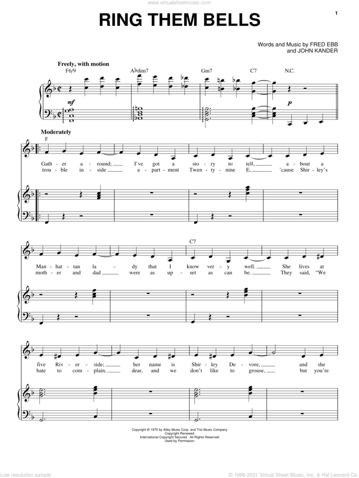 Ring Them Bells sheet music for voice and piano by Liza Minnelli, Kander & Ebb, Fred Ebb and John Kander, intermediate skill level