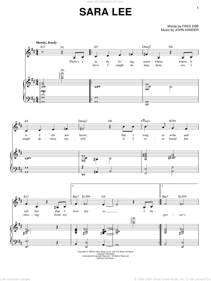 Sara Lee sheet music for voice and piano by Liza Minnelli, Kander & Ebb, Fred Ebb and John Kander, intermediate skill level