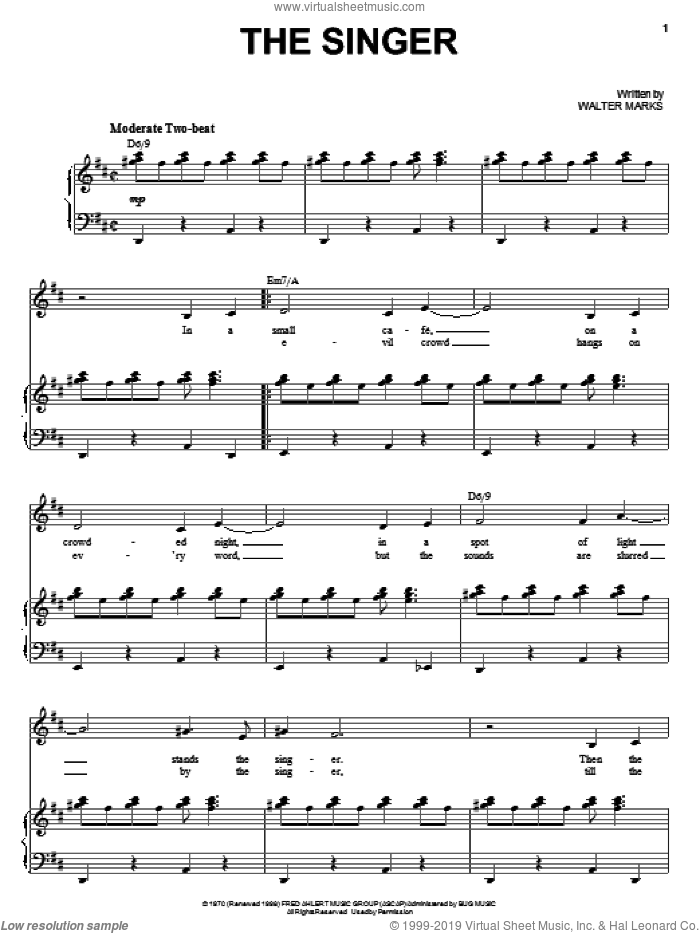 The Singer sheet music for voice and piano by Liza Minnelli and Walter Marks, intermediate skill level