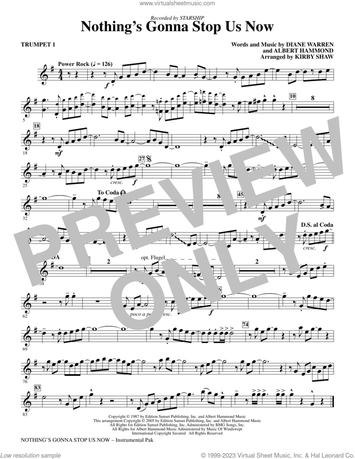 Nothing's Gonna Stop Us Now (arr. Kirby Shaw) (complete set of parts) sheet music for orchestra/band by Kirby Shaw, Albert Hammond, Diane Warren and Starship, intermediate skill level