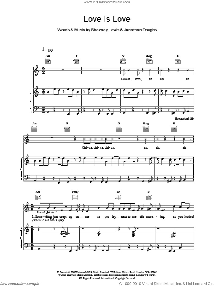 Love Is Love sheet music for voice, piano or guitar by All Saints, intermediate skill level