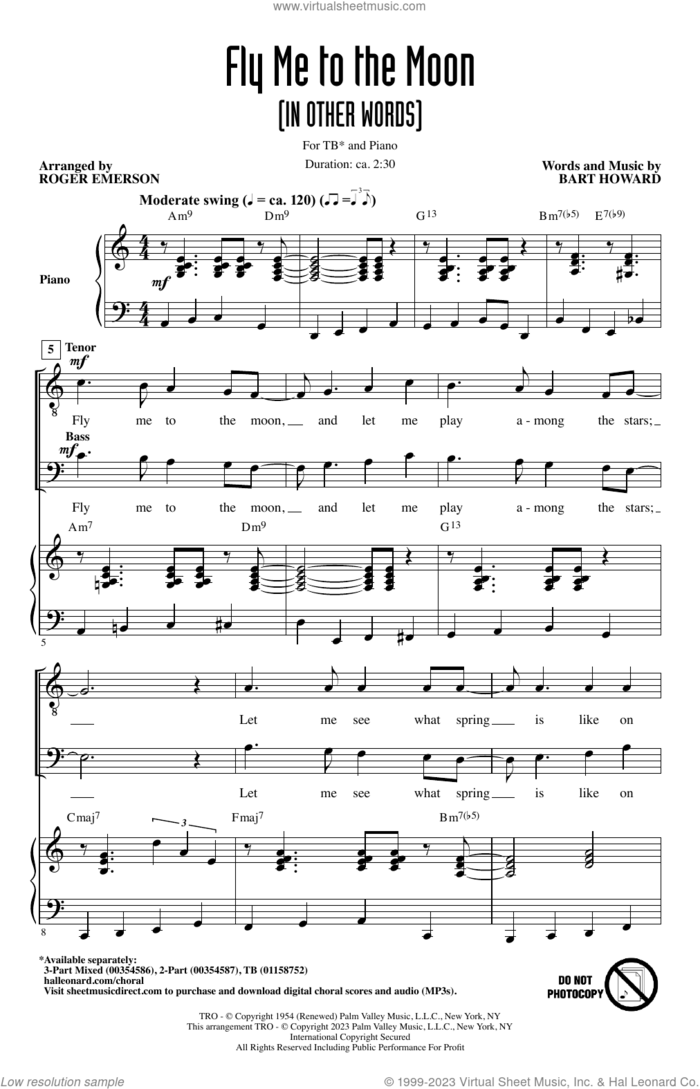 Fly Me To The Moon (In Other Words) (arr. Roger Emerson) sheet music for choir (TB: tenor, bass) by Tony Bennett, Roger Emerson and Bart Howard, intermediate skill level