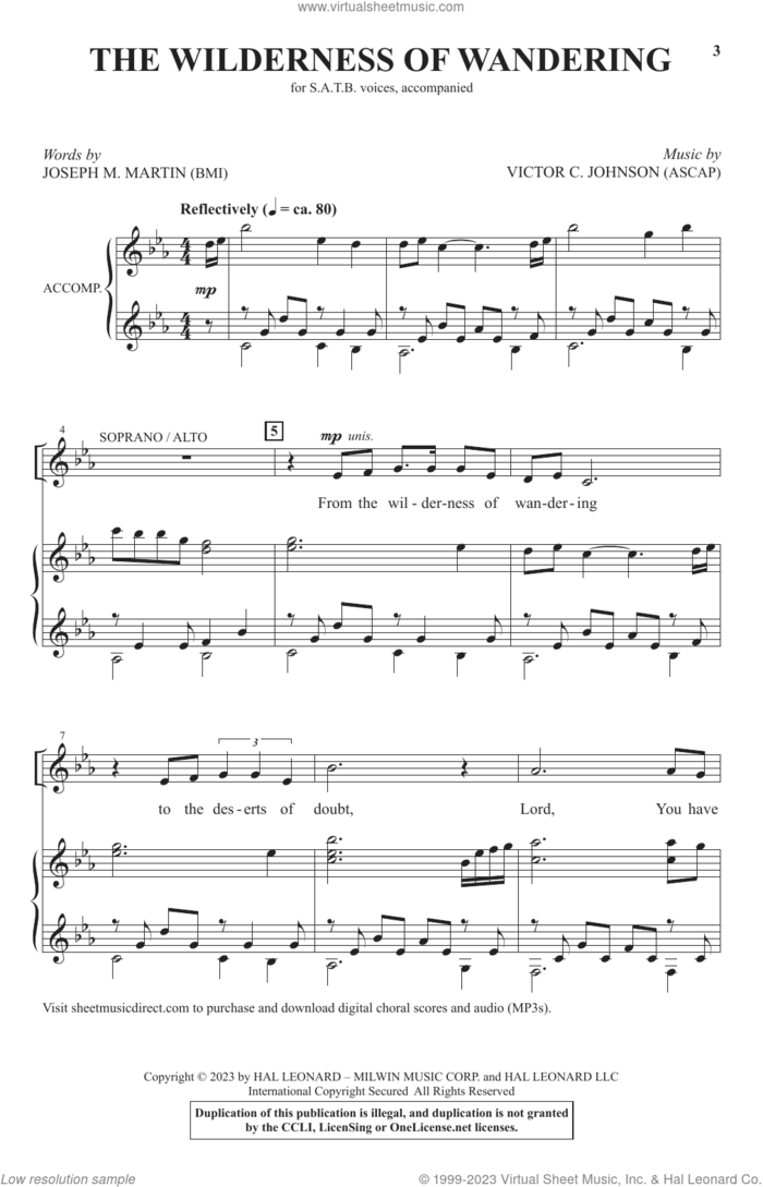 The Wilderness Of Wandering sheet music for choir (SATB: soprano, alto, tenor, bass) by Victor Johnson, Joseph M. Martin and Joseph M. Martin & Victor C. Johnson, intermediate skill level