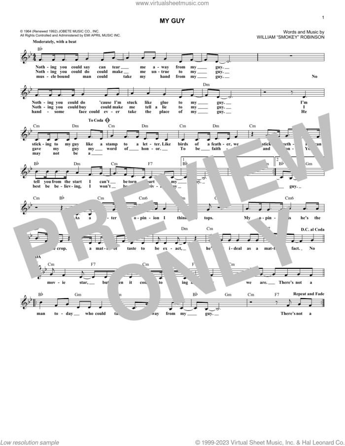 My Guy sheet music for voice and other instruments (fake book) by Mary Wells, intermediate skill level