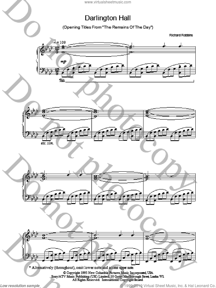 Darlington Hall sheet music for piano solo by Richard Robbins, intermediate skill level