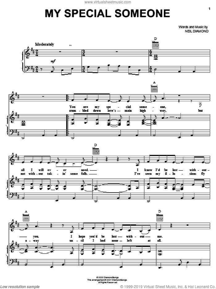My Special Someone sheet music for voice, piano or guitar by Neil Diamond, intermediate skill level