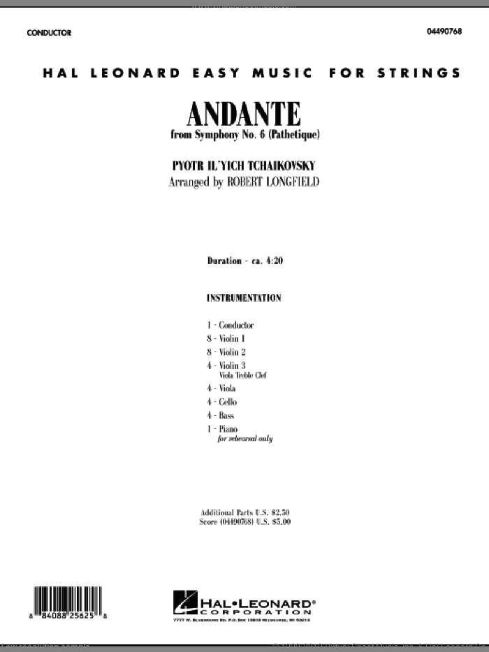 Andante (from Symphony No.6 'Pathetique') (COMPLETE) sheet music for orchestra by Pyotr Ilyich Tchaikovsky and Robert Longfield, classical score, intermediate skill level