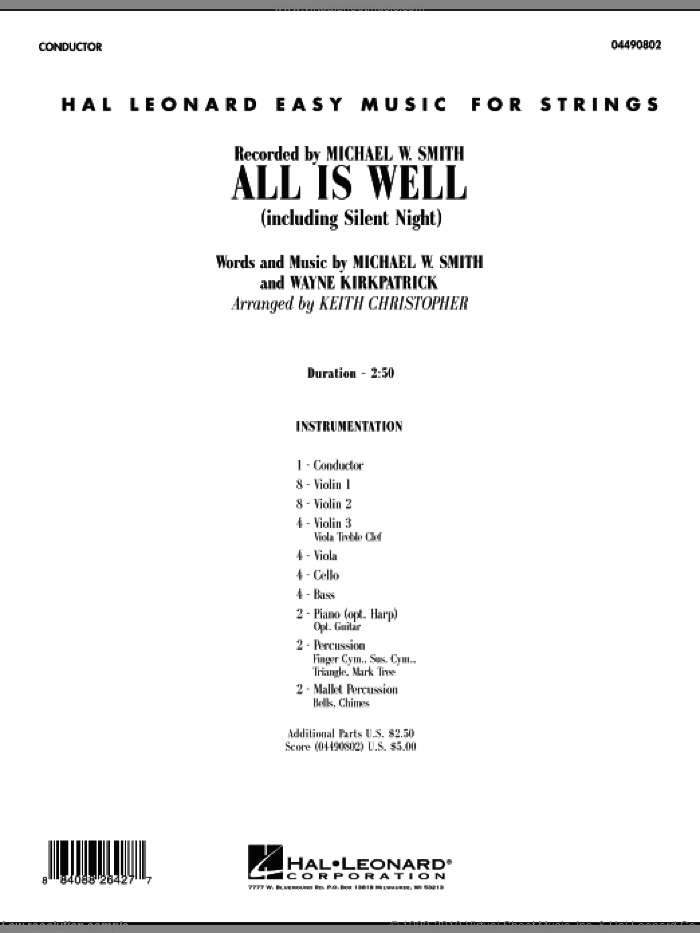 All Is Well (including Silent Night) (COMPLETE) sheet music for orchestra by Michael W. Smith, Wayne Kirkpatrick and Keith Christopher, intermediate skill level