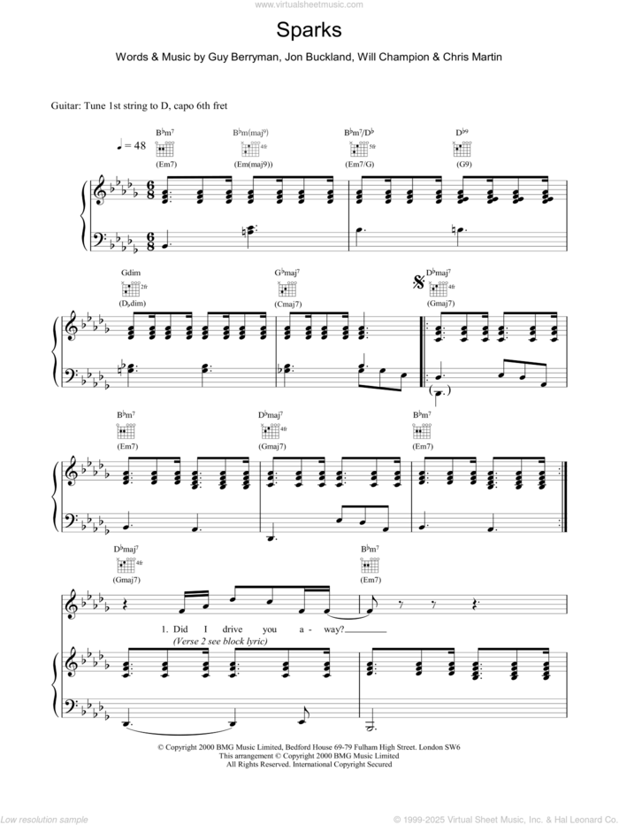 Sparks sheet music for voice, piano or guitar by Coldplay, intermediate skill level