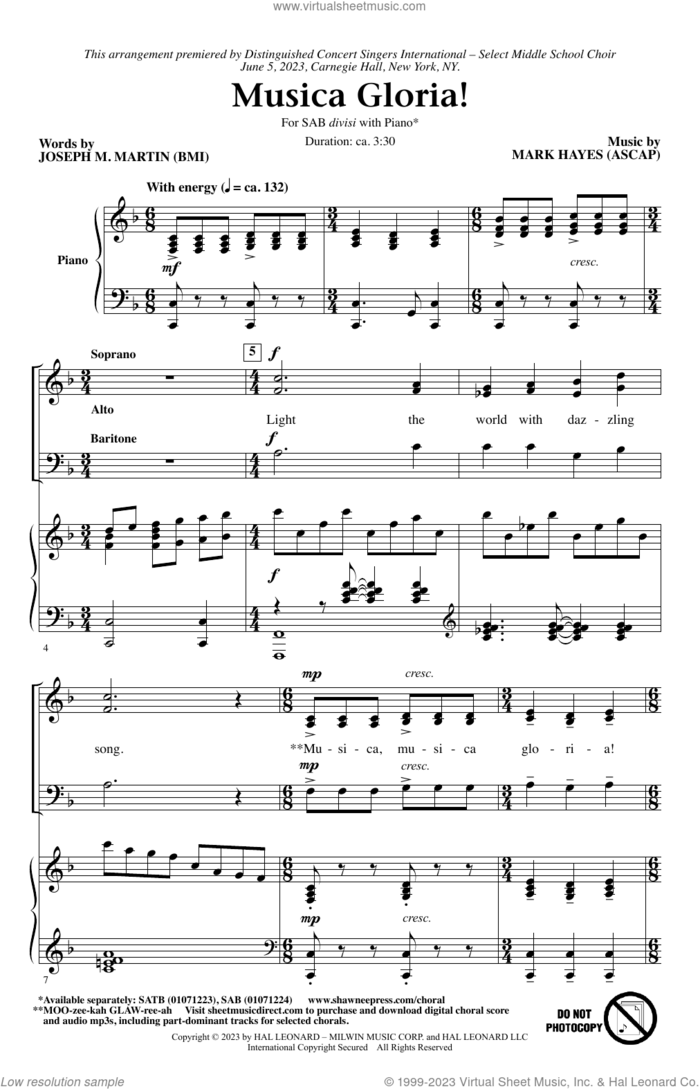 Musica Gloria! sheet music for choir (SAB Divisi) by Mark Hayes and Joseph M. Martin and Mark Hayes and Joseph M. Martin, intermediate skill level