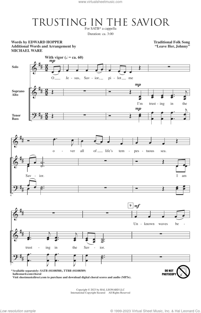 Trusting In The Savior sheet music for choir (SATB: soprano, alto, tenor, bass) by Edward Hopper and Michael Ware, intermediate skill level