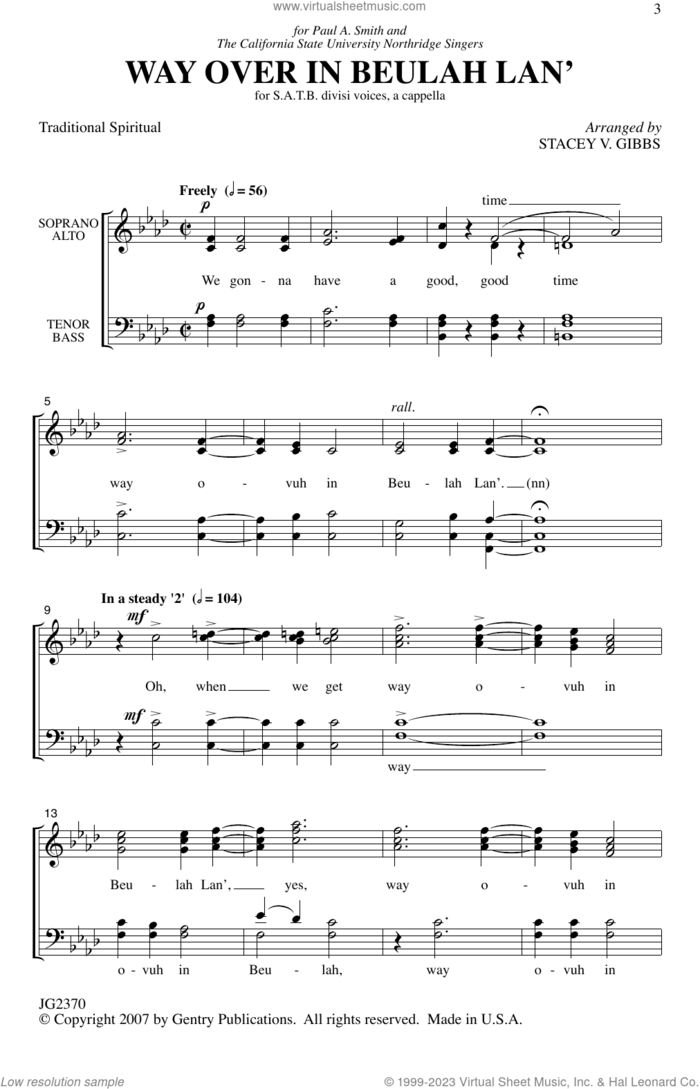Way Over In Beulah Lan' sheet music for choir (SATB Divisi) by Stacey V. Gibbs and Miscellaneous, intermediate skill level