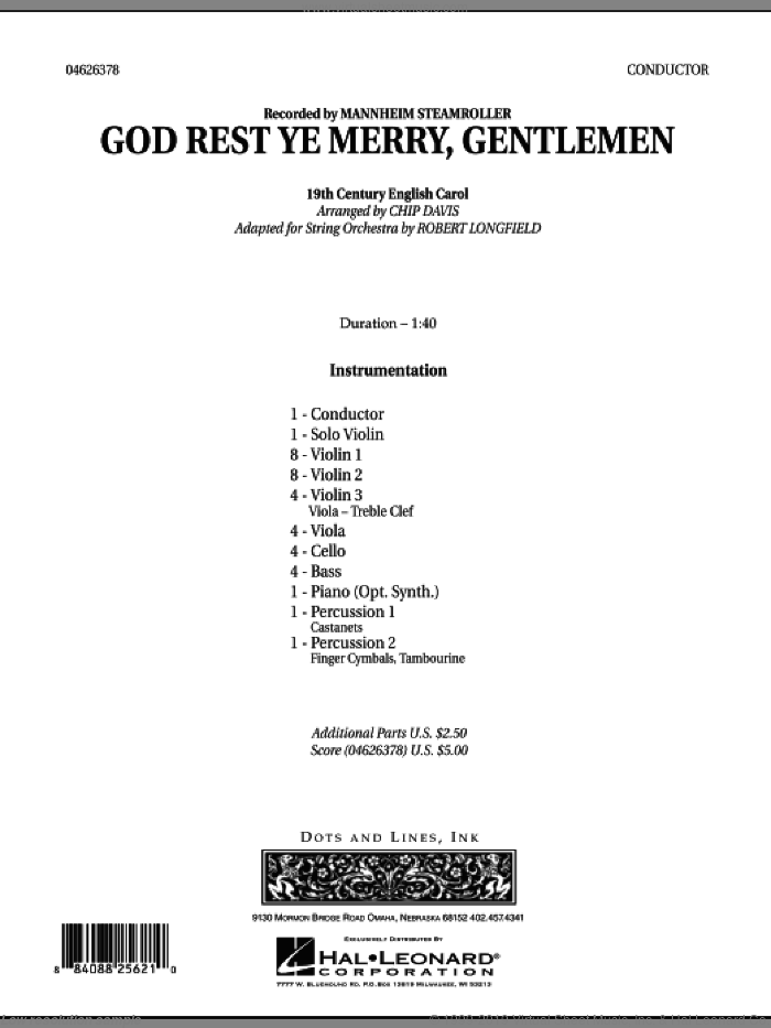 God Rest Ye Merry, Gentlemen (COMPLETE) sheet music for orchestra by Chip Davis, Mannheim Steamroller and Robert Longfield, intermediate skill level