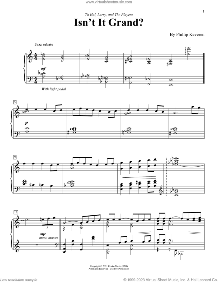 Isn't It Grand? sheet music for piano solo by Phillip Keveren, intermediate skill level