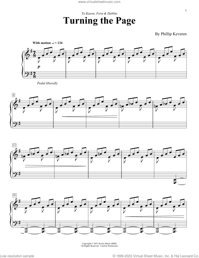 Turning The Page sheet music for piano solo by Phillip Keveren, intermediate skill level