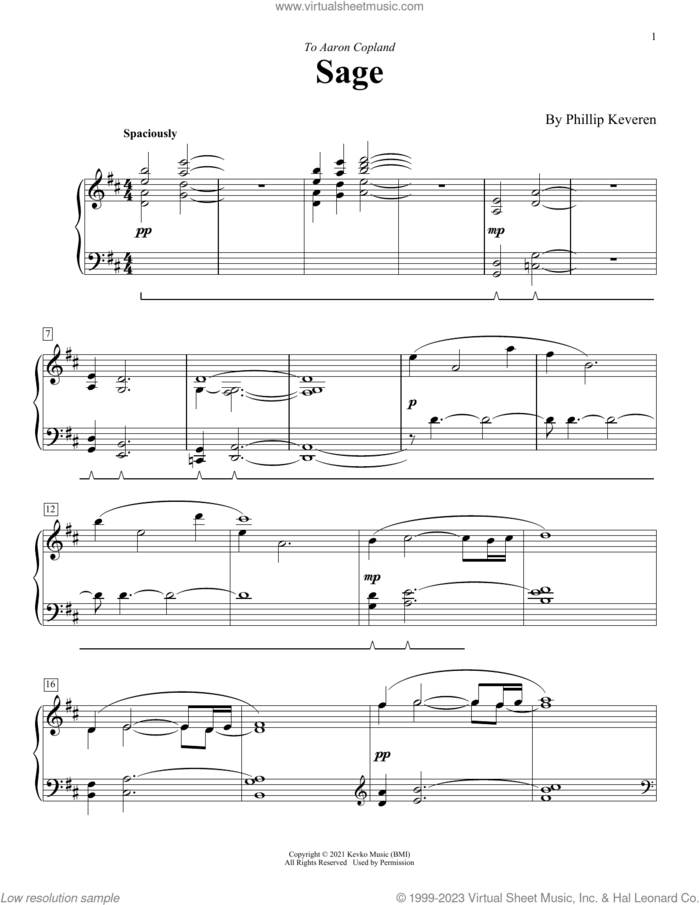 Sage sheet music for piano solo by Phillip Keveren, intermediate skill level