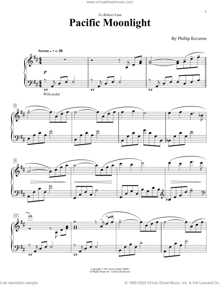 Pacific Moonlight sheet music for piano solo by Phillip Keveren, intermediate skill level