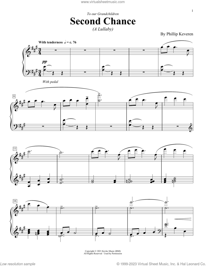 Second Chance sheet music for piano solo by Phillip Keveren, intermediate skill level