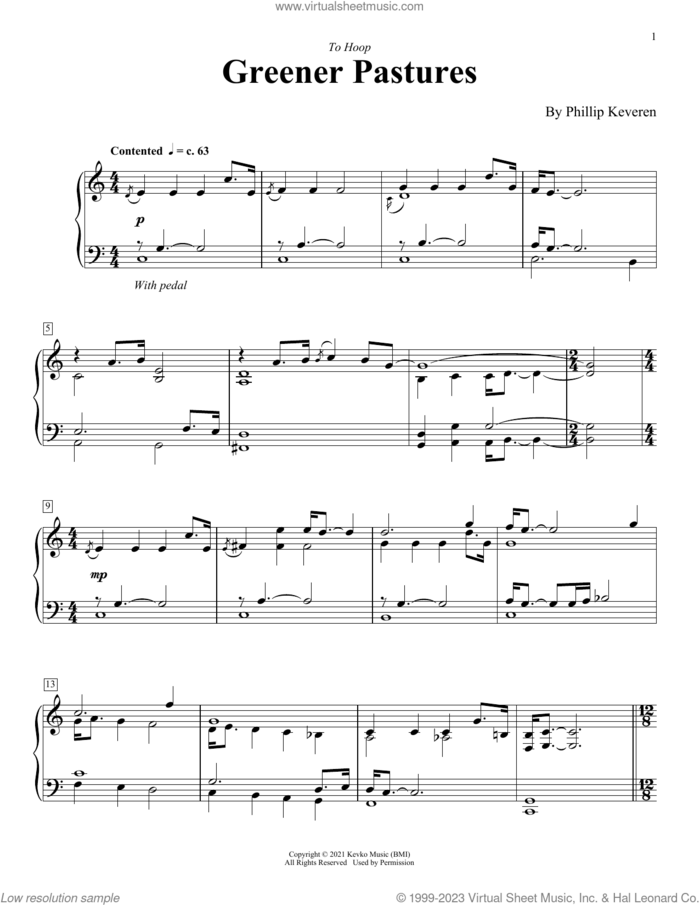 Greener Pastures sheet music for piano solo by Phillip Keveren, intermediate skill level