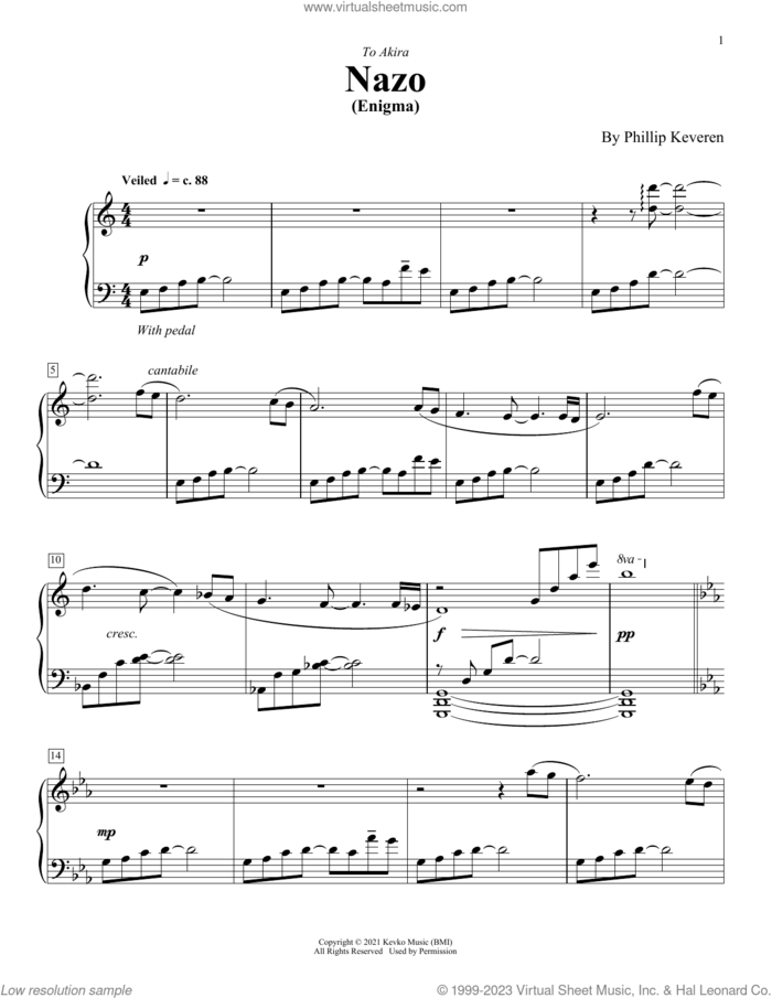Nazo (Enigma) sheet music for piano solo by Phillip Keveren, intermediate skill level